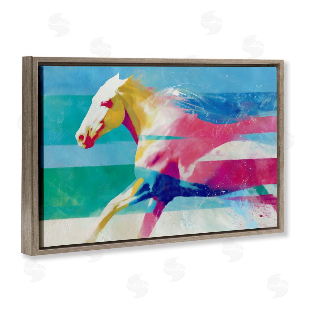 Chromatic Storm Studio Abstract Horse In Stripes Brown Floating Frame Stretched Canvas Wall Art Print