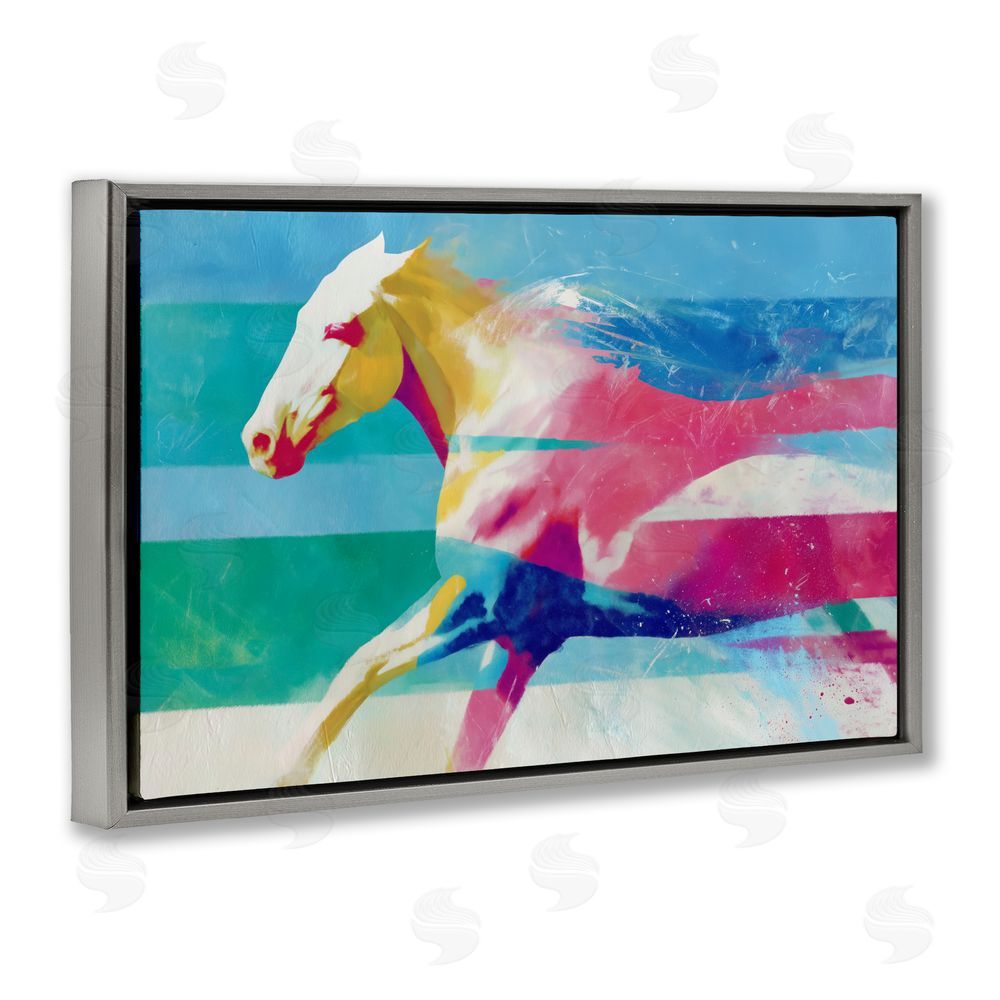 Chromatic Storm Studio Abstract Horse In Stripes Gray Floating Frame Stretched Canvas Wall Art Print
