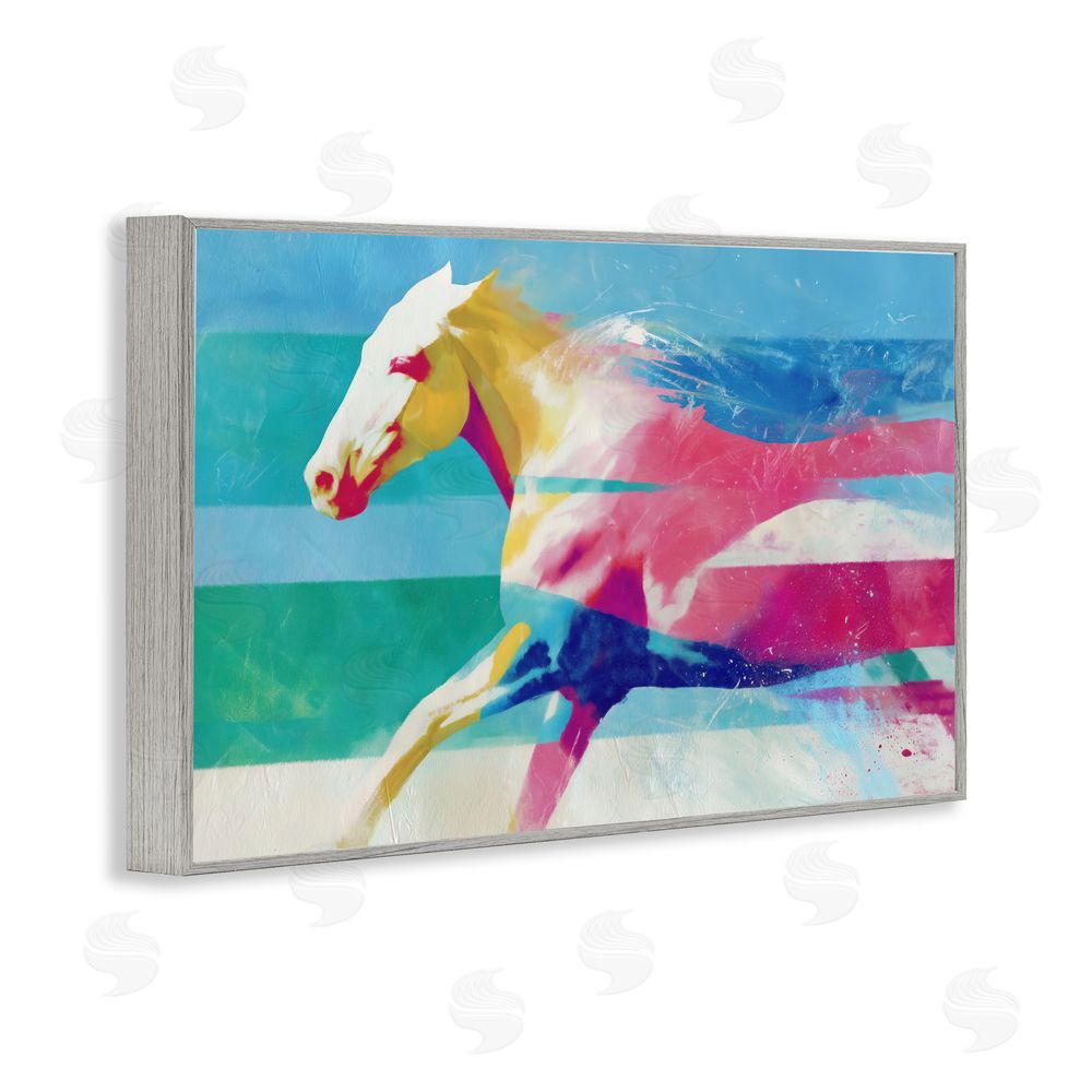Chromatic Storm Studio Abstract Horse In Stripes Gray Framed Giclee Wall Art Print