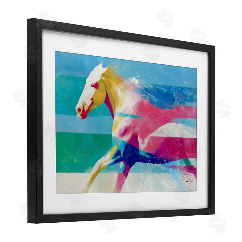 Chromatic Storm Studio Abstract Horse In Stripes Black Framed Print Under Glass with Matting Wall Art