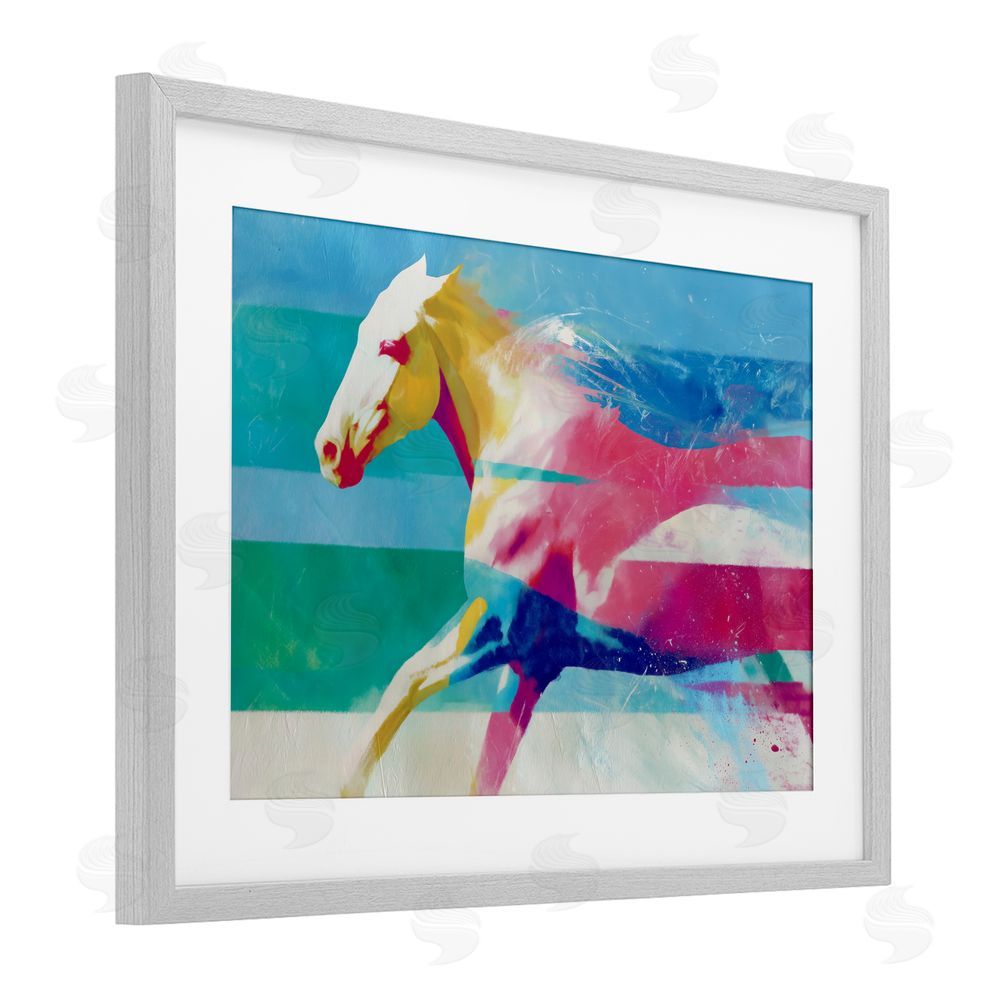 Chromatic Storm Studio Abstract Horse In Stripes Gray Framed Print Under Glass with Matting Wall Art