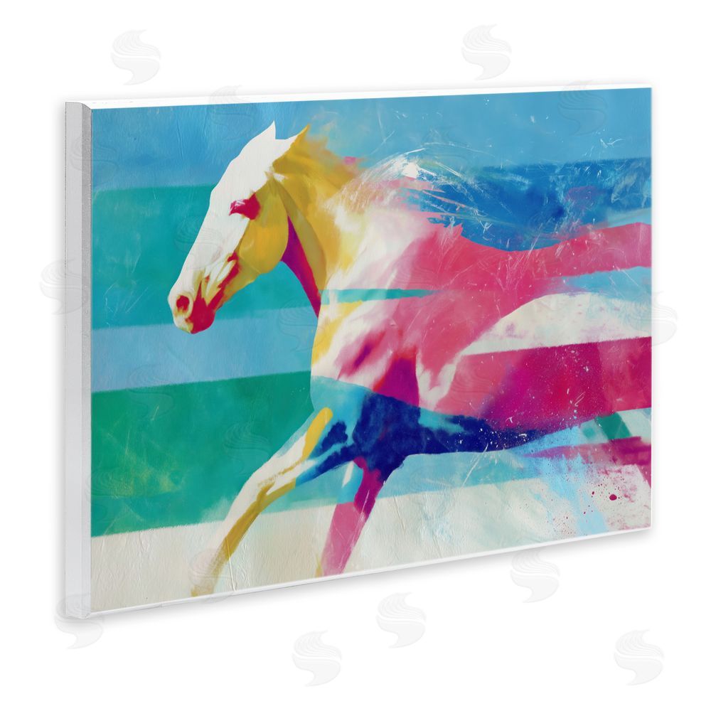 Chromatic Storm Studio Abstract Horse In Stripes Wall Plaque Art Print with White Foil Wrap