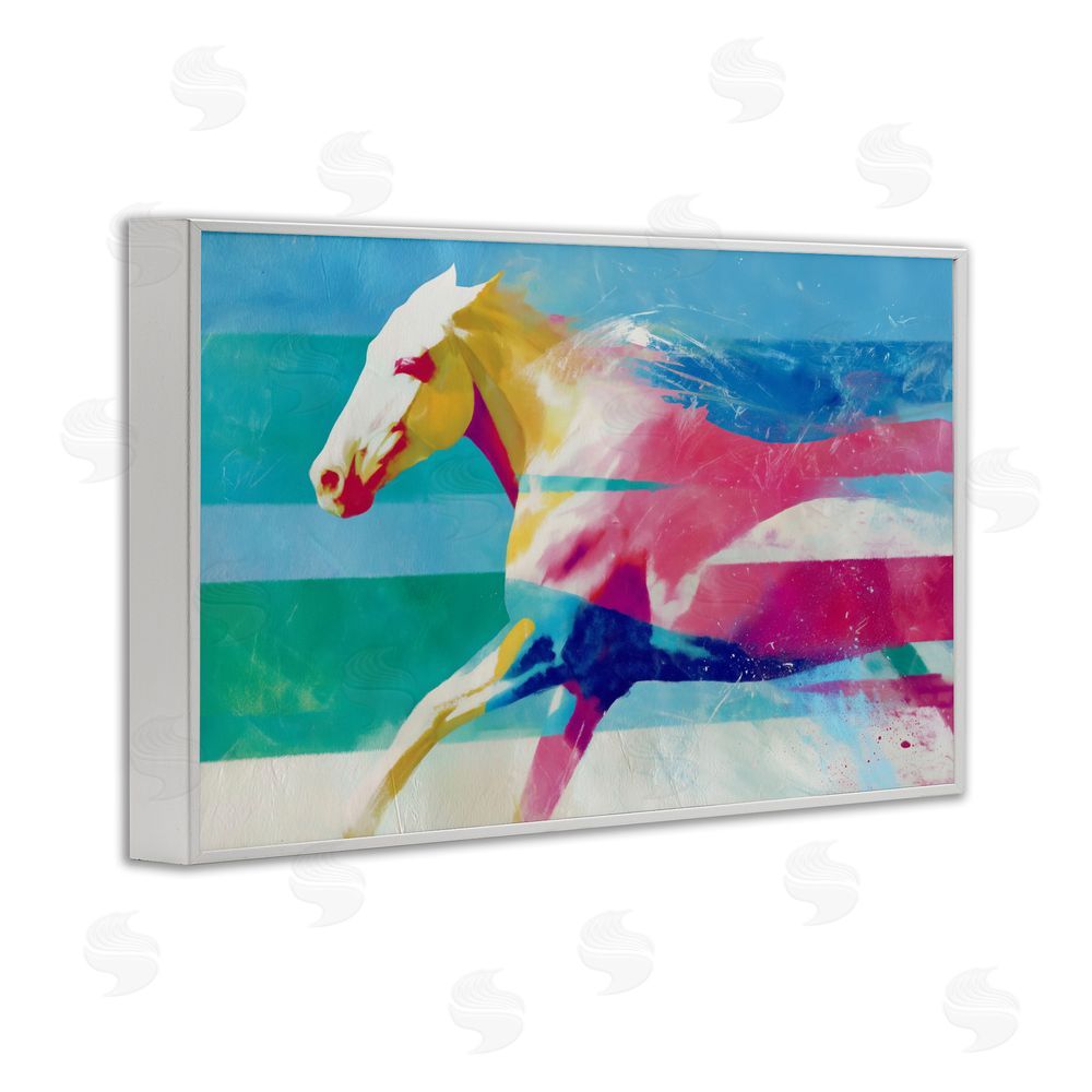 Chromatic Storm Studio Abstract Horse In Stripes White Framed Giclee Wall Art Print