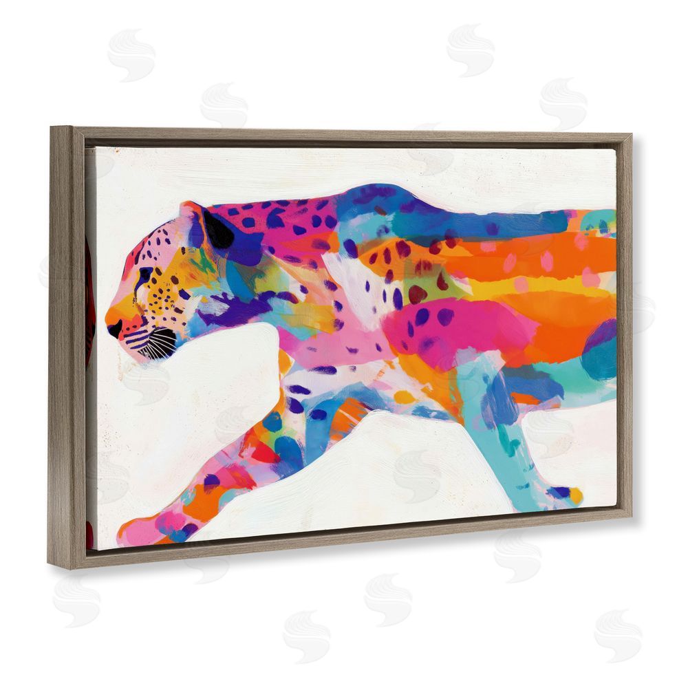 Chromatic Storm Studio Vibrant Hued Cheetah In Motion Brown Floating Framed Canvas Wall Art Print