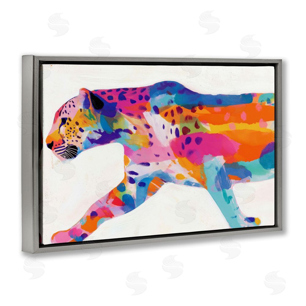 Chromatic Storm Studio Vibrant Hued Cheetah In Motion Gray Floating Framed Canvas Wall Art Print