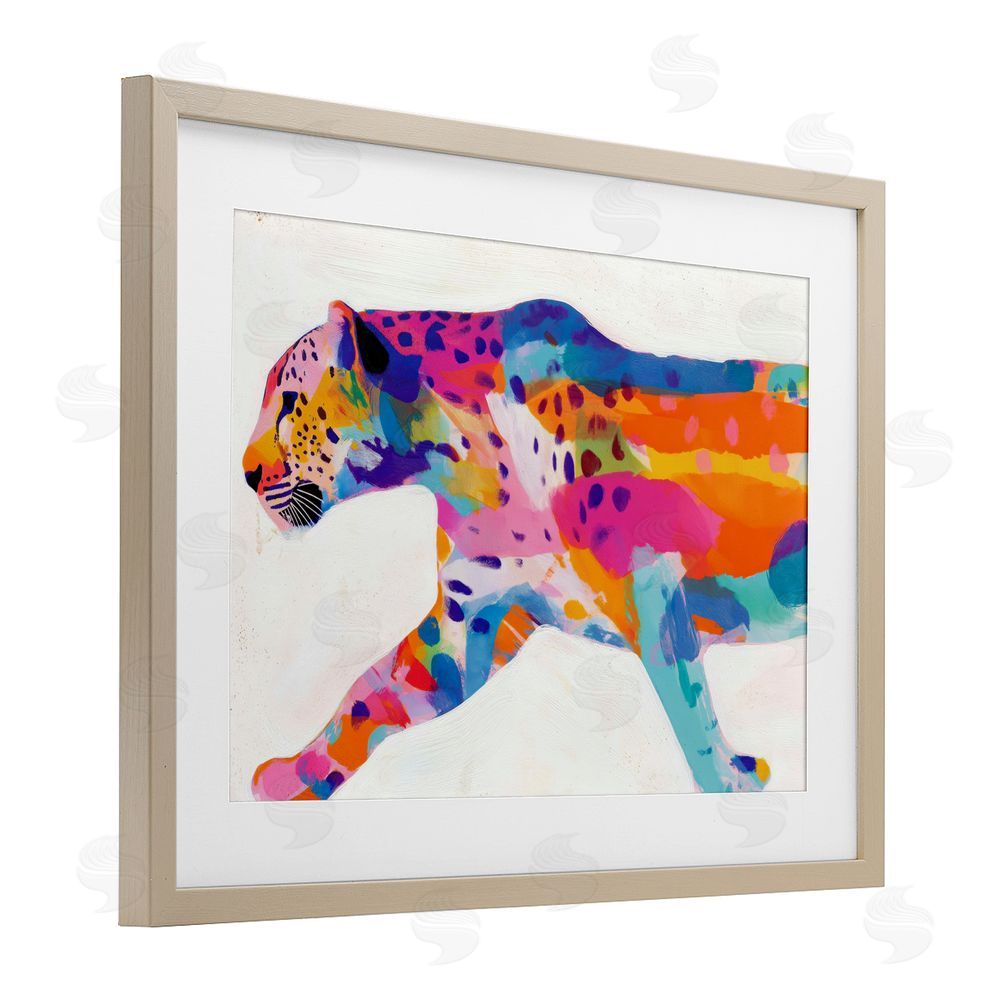 Chromatic Storm Studio Vibrant Hued Cheetah In Motion Brown Framed Print Under Glass with White Mat Wall Art