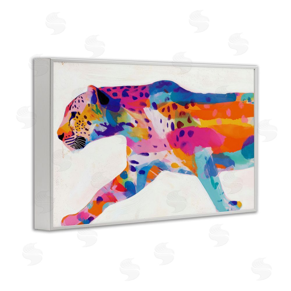 Chromatic Storm Studio Vibrant Hued Cheetah In Motion White Framed Giclee Wall Art Print