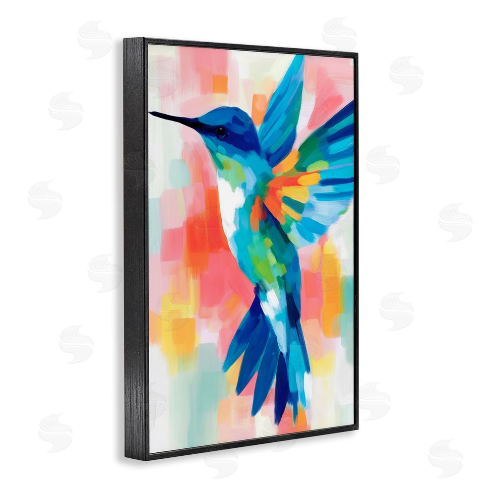 Chromatic Storm Studio Blue Hummingbird in Flight Black Framed Giclee Wall Art Print
