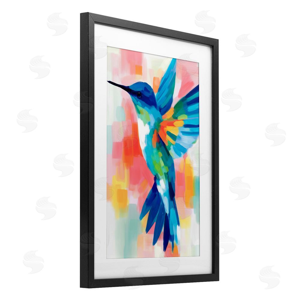Chromatic Storm Studio Blue Hummingbird in Flight Black Framed Print Under Glass with Matting Wall Art