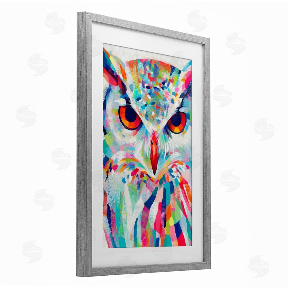 Chromatic Storm Studio Expressive Owl Gaze Gray Framed Print Under Glass Wall Art