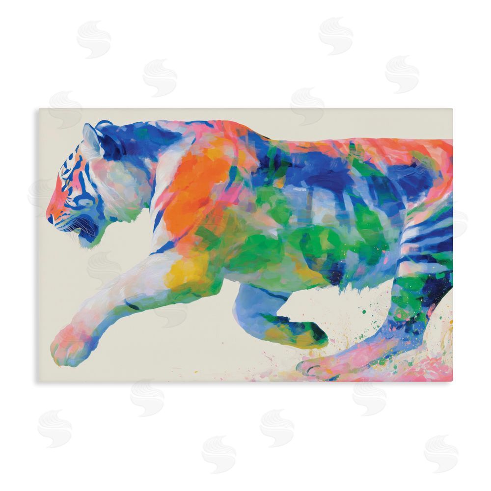 Chromatic Storm Studio Colorful Tiger In Motion Stretched Canvas Wall Art