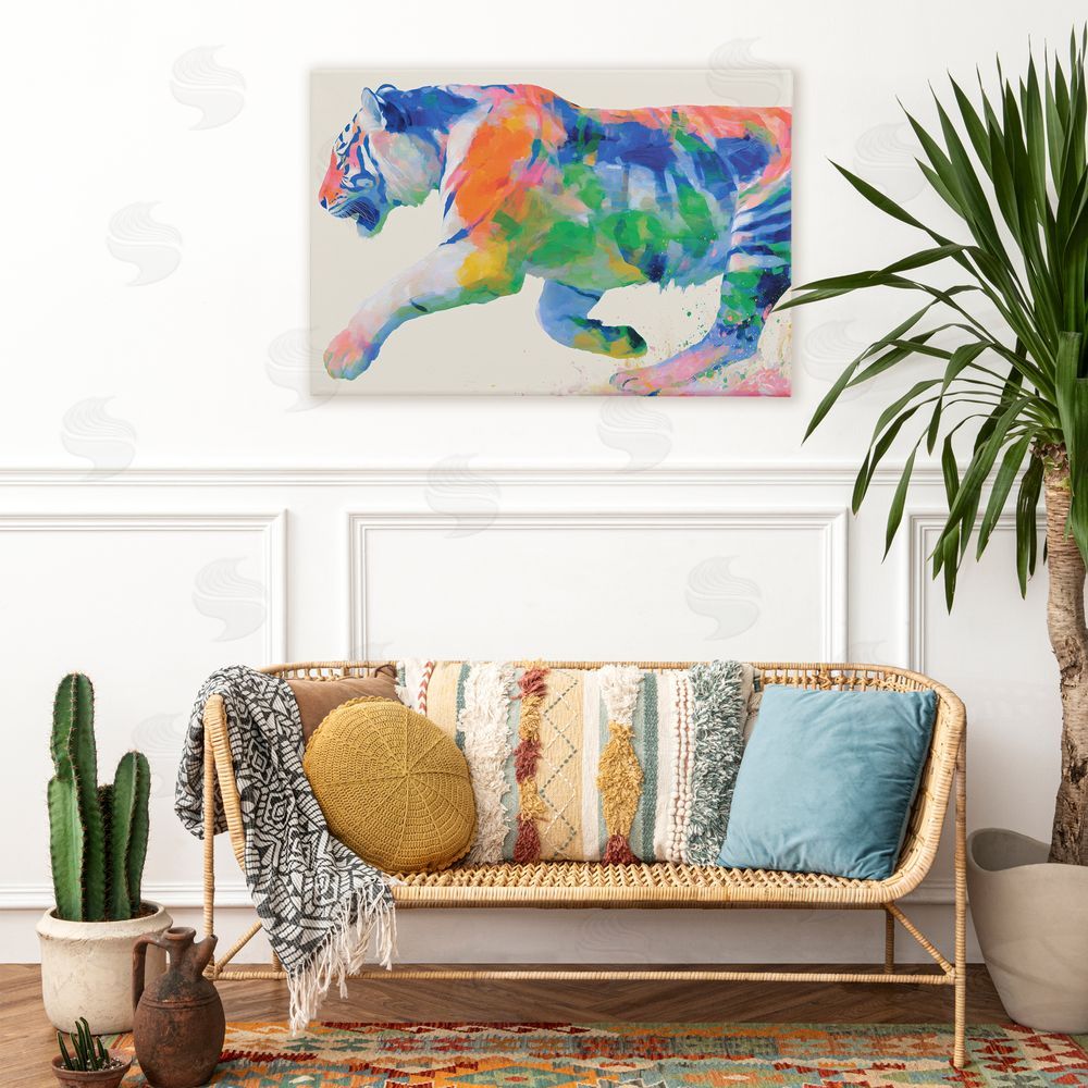 Chromatic Storm Studio Colorful Tiger In Motion Stretched Canvas Wall Art in Room
