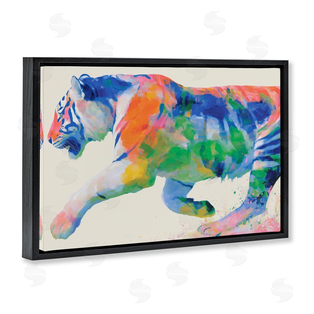 Chromatic Storm Studio Colorful Tiger In Motion Black Floating Frame Canvas Wall Art Print