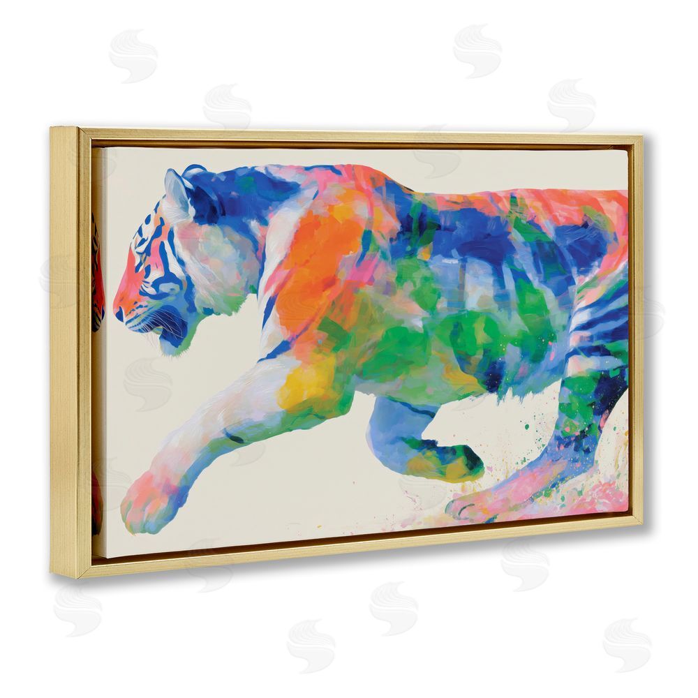 Chromatic Storm Studio Colorful Tiger In Motion Gold Floating Frame Canvas Wall Art Print