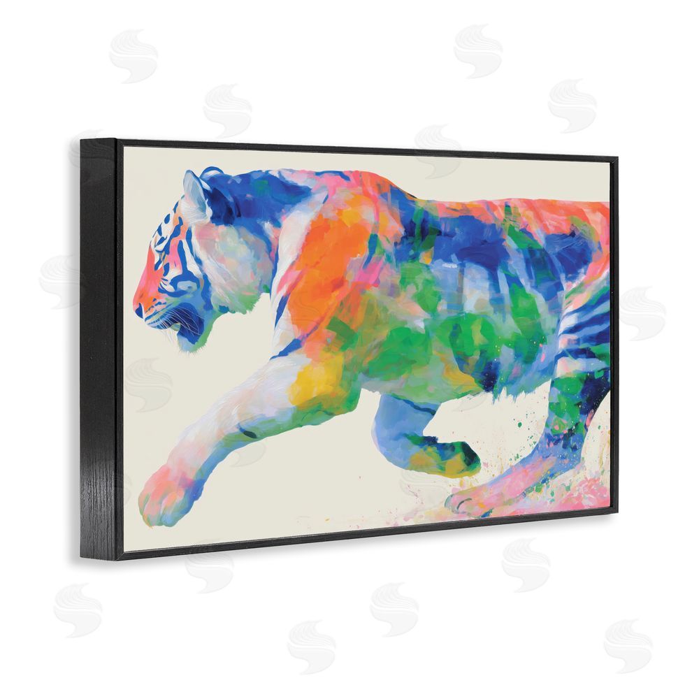 Chromatic Storm Studio Colorful Tiger In Motion Black Framed Giclee Wall Art Print