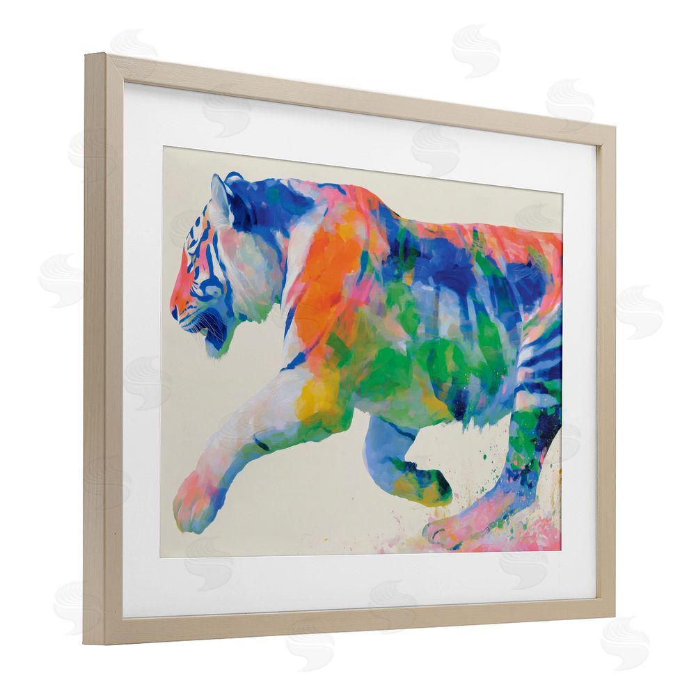 Chromatic Storm Studio Colorful Tiger In Motion Brown Framed Print Under Glass Wall Art