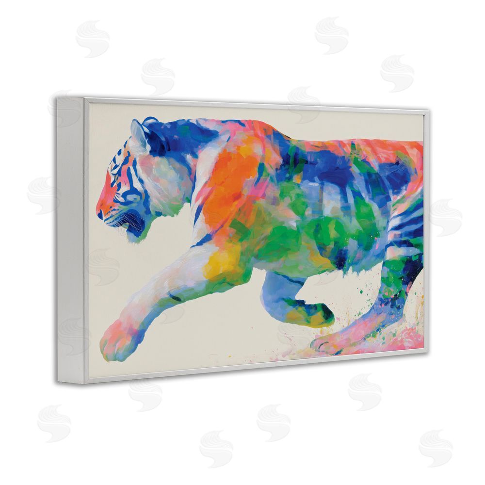 Chromatic Storm Studio Colorful Tiger In Motion White Framed Giclee Wall Art Print