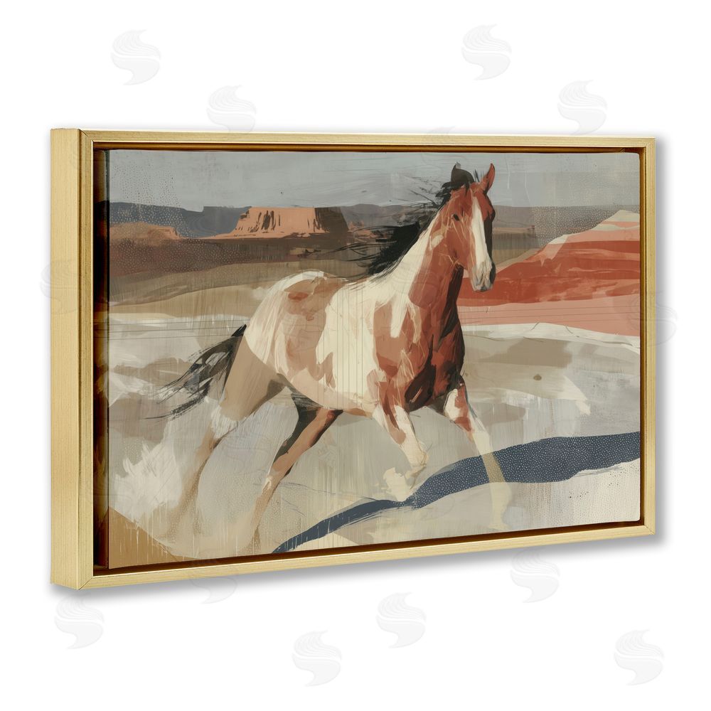 Chromatic Storm Studio Wild Horse Across Plains Gold Floating Framed Canvas Wall Art Print