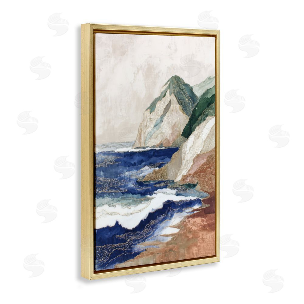 Chromatic Storm Studio Cliff Next To The Sea Gold Floating Frame Canvas Wall Art Print