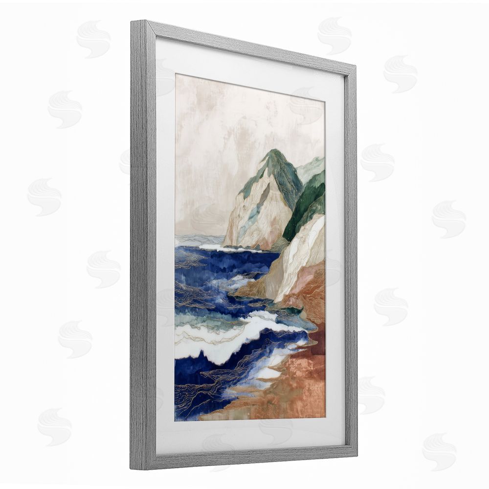 Chromatic Storm Studio Cliff Next To The Sea Gray Framed Print Under Glass Wall Art