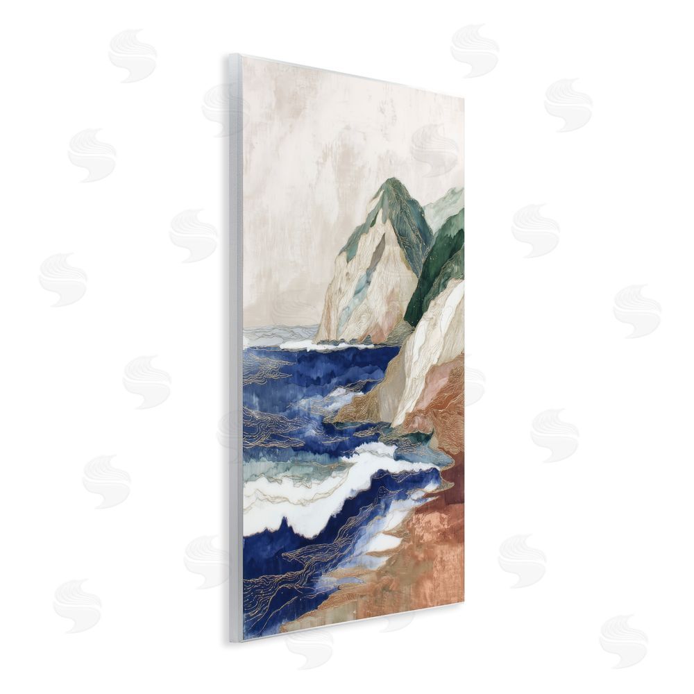 Chromatic Storm Studio Cliff Next To The Sea Wall Plaque with Fixed Lithograph Print