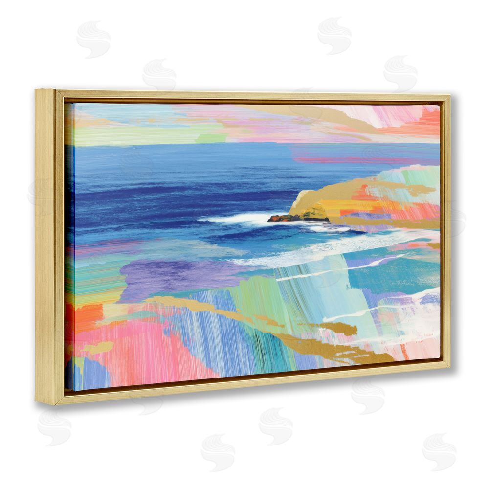 Chromatic Storm Studio Hawaii Coastline Abstraction Gold Floating Framed Canvas Wall Art