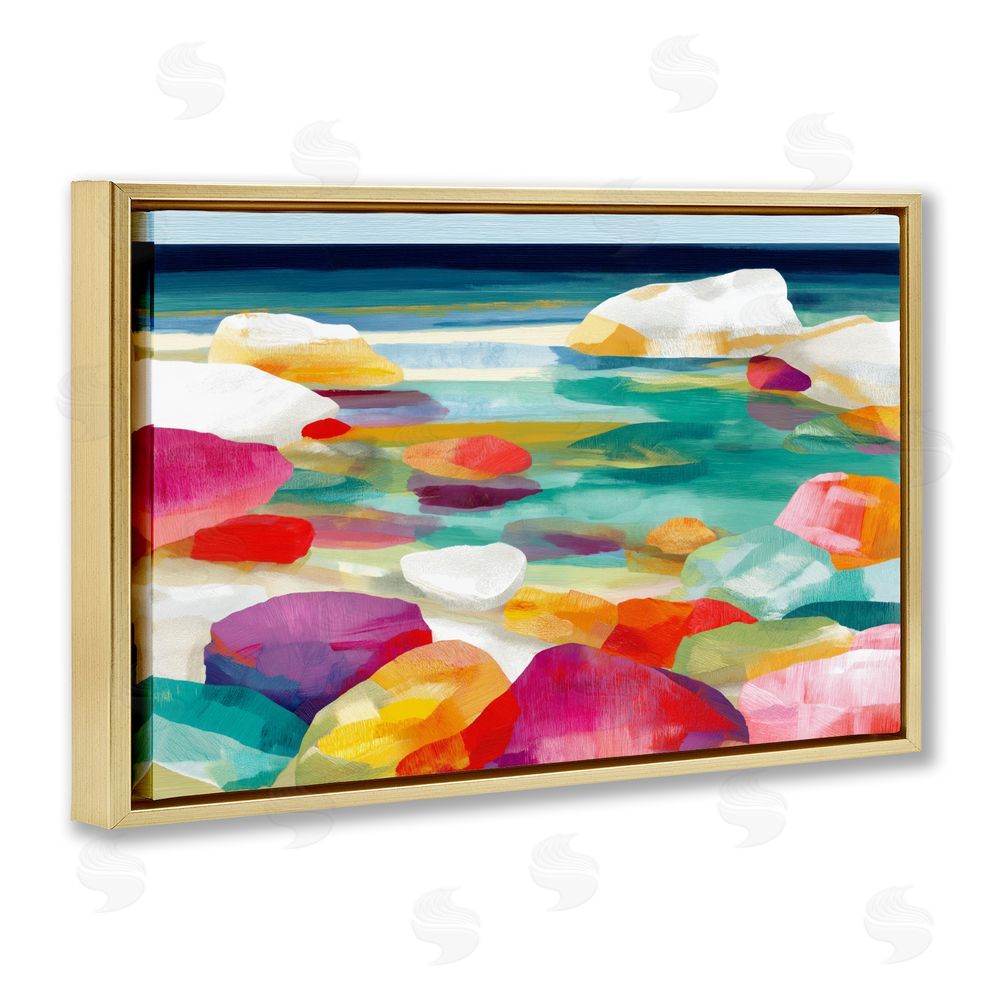 Chromatic Storm Studio Vivid Stones By The Shore Gold Floating Framed Canvas Wall Art Print