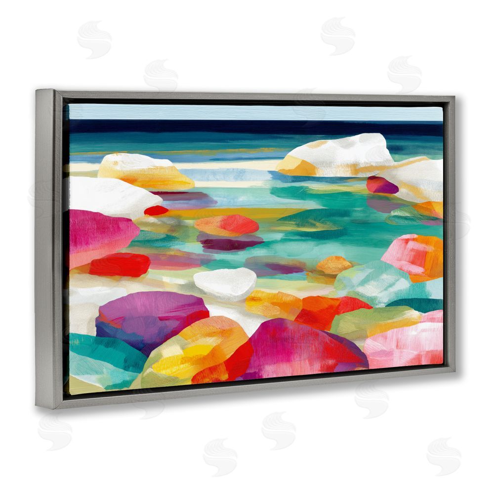 Chromatic Storm Studio Vivid Stones By The Shore Gray Floating Framed Canvas Wall Art Print