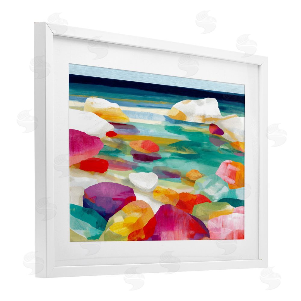 Chromatic Storm Studio Vivid Stones By The Shore White Framed Print Under Glass with White Mat Wall Art