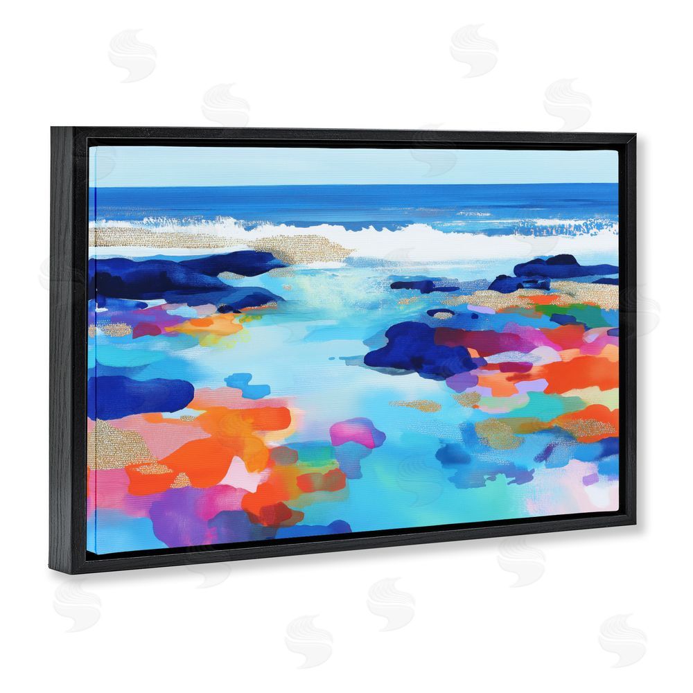 Chromatic Storm Studio Coastal Pools Overlay Abstraction Black Floating Frame Canvas Wall Art Print