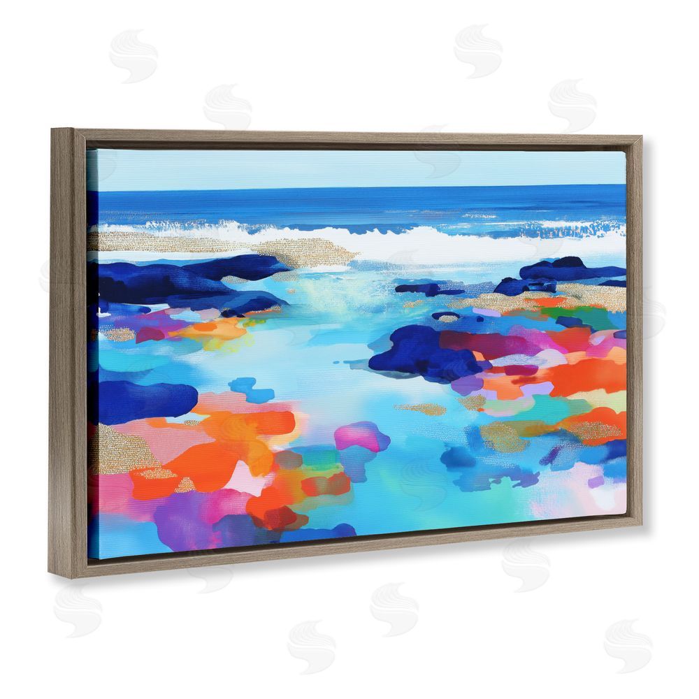 Chromatic Storm Studio Coastal Pools Overlay Abstraction Brown Floating Frame Canvas Wall Art Print