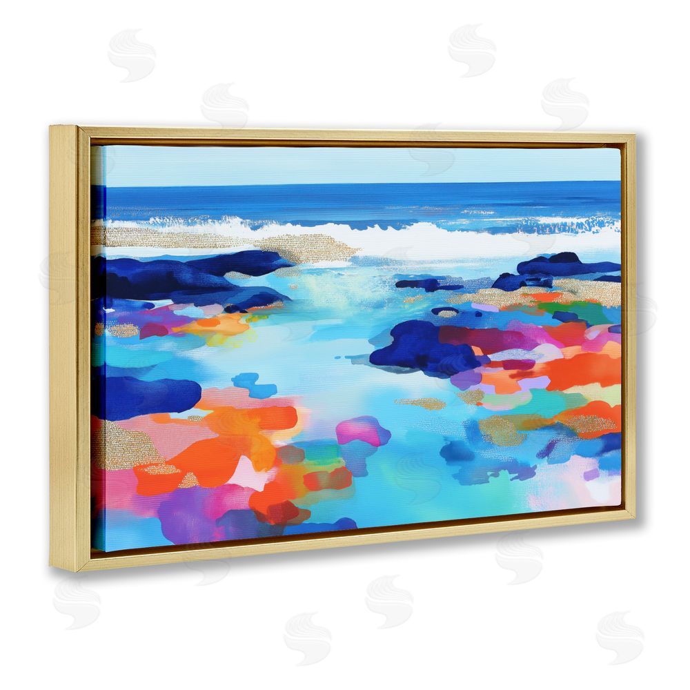 Chromatic Storm Studio Coastal Pools Overlay Abstraction Gold Floating Frame Canvas Wall Art Print