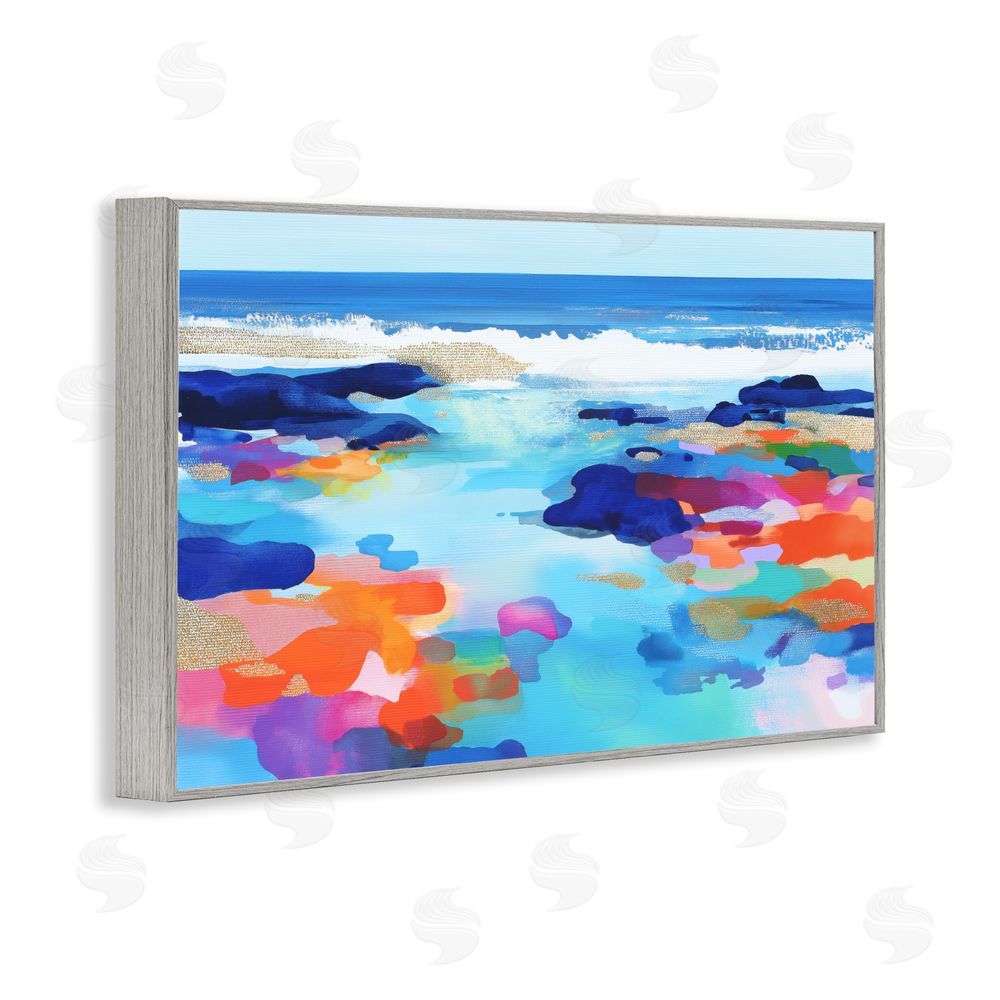 Chromatic Storm Studio Coastal Pools Overlay Abstraction Gray Framed Giclee Wall Art Print