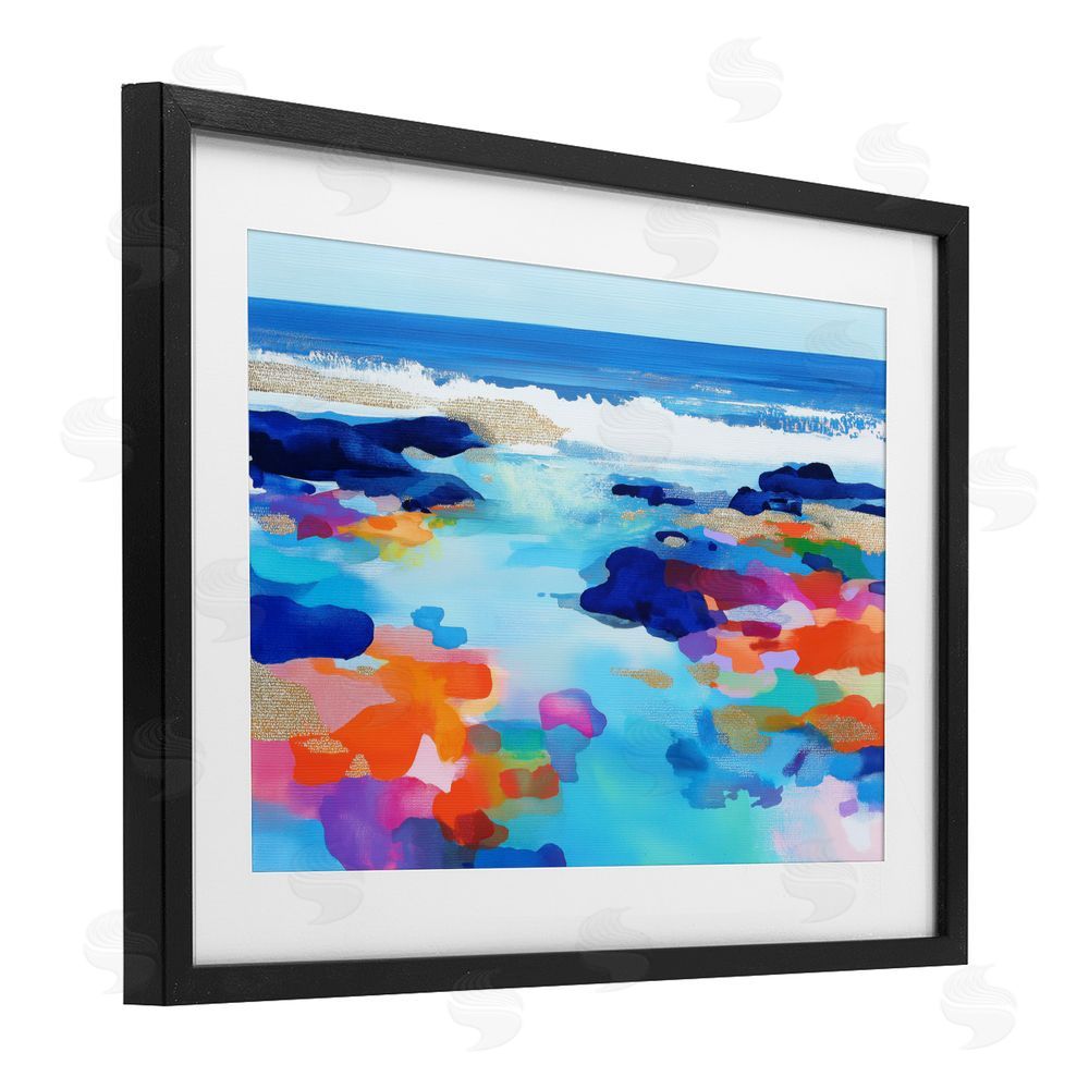 Chromatic Storm Studio Coastal Pools Overlay Abstraction Black Framed Print Under Glass Wall Art