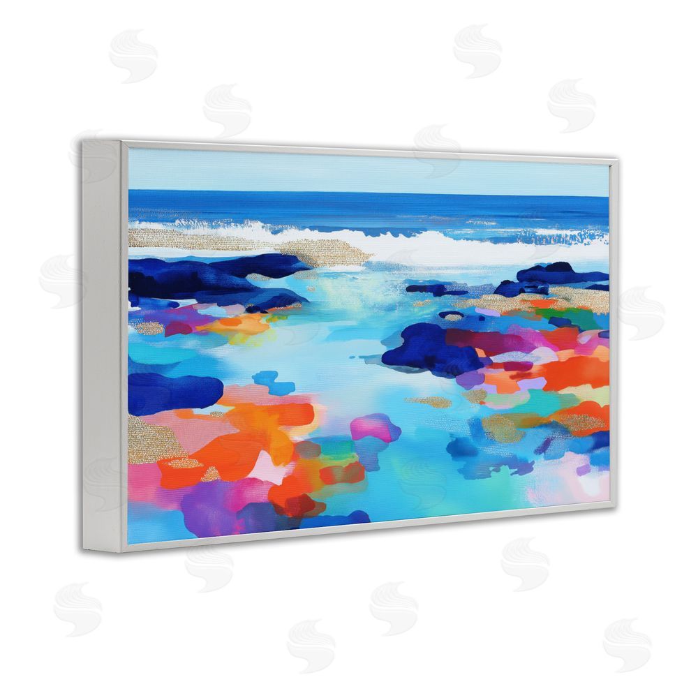 Chromatic Storm Studio Coastal Pools Overlay Abstraction White Framed Giclee Wall Art Print