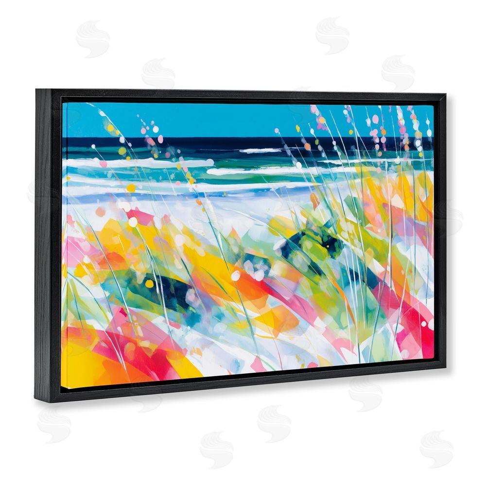Chromatic Storm Studio Sea Oats & Ocean Breeze Abstract Black Floating Framed Canvas Wall Art Print