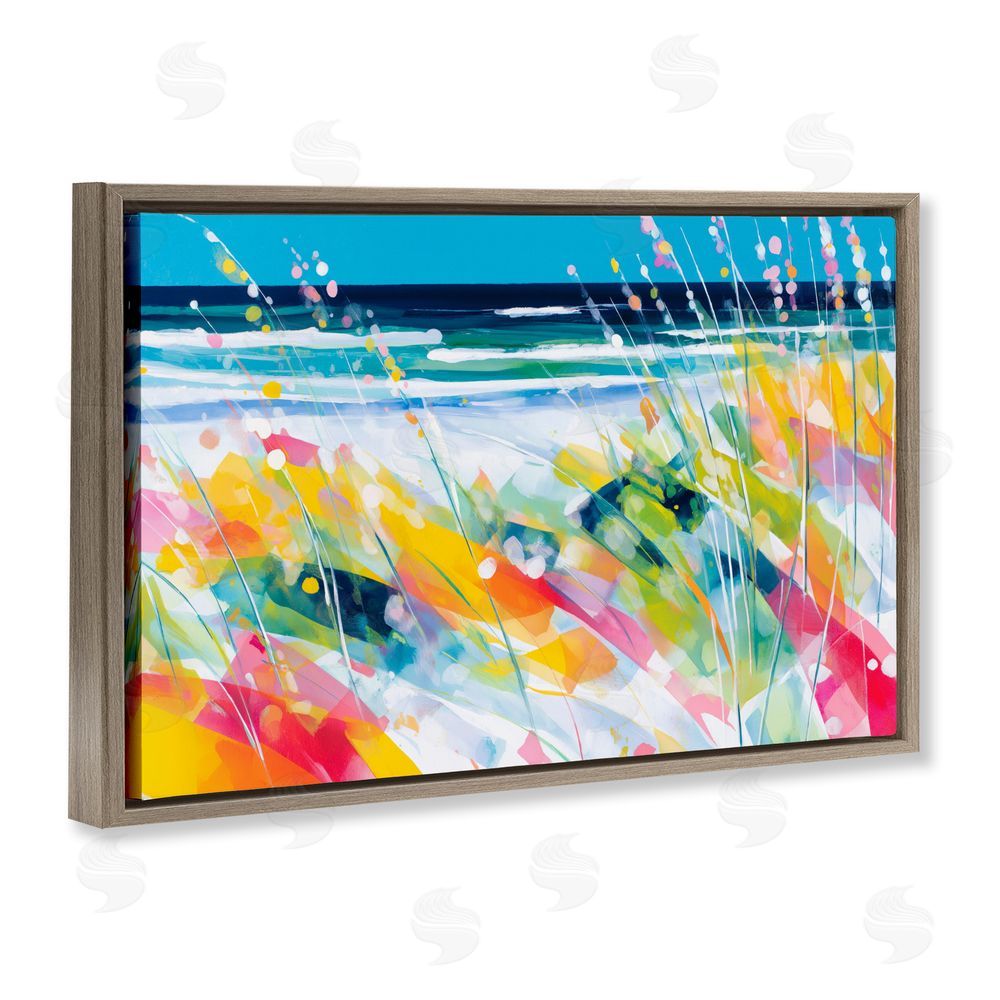 Chromatic Storm Studio Sea Oats & Ocean Breeze Abstract Brown Floating Framed Canvas Wall Art Print