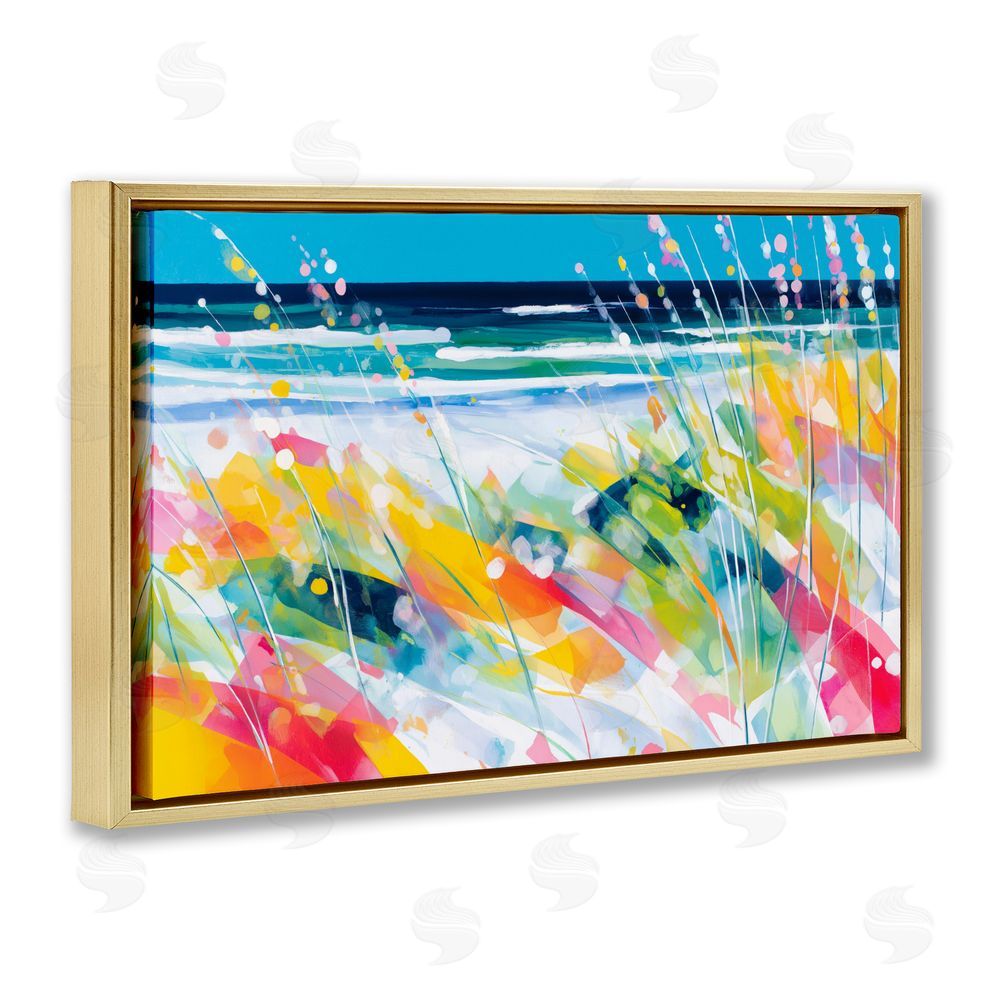 Chromatic Storm Studio Sea Oats & Ocean Breeze Abstract Gold Floating Framed Canvas Wall Art Print