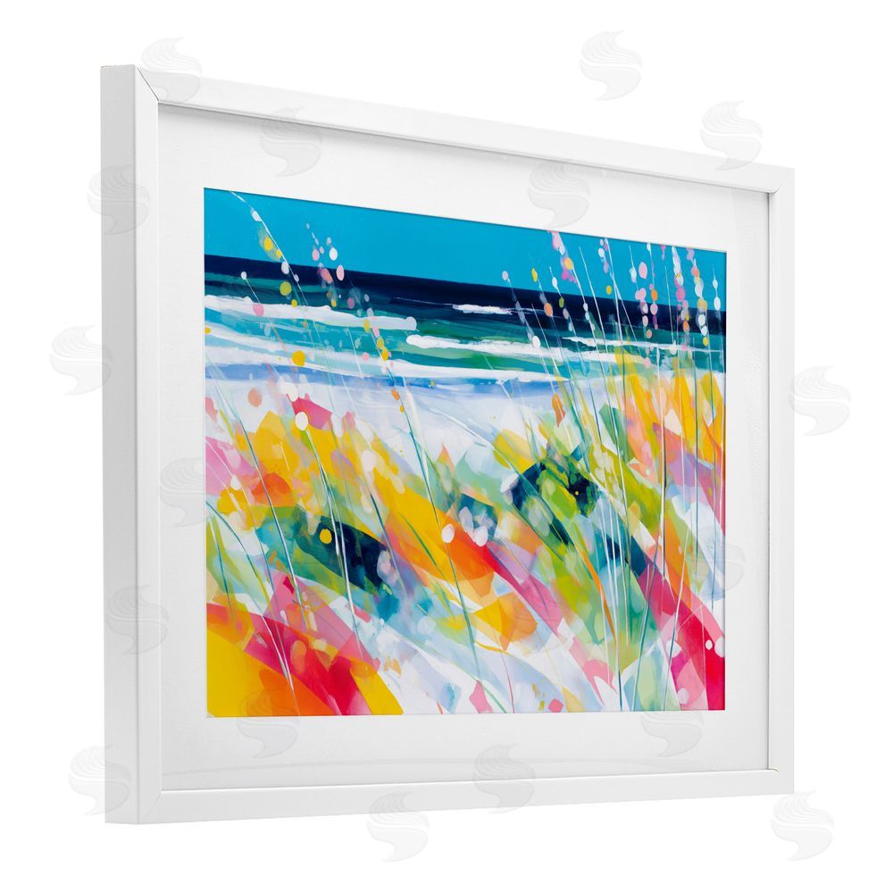 Chromatic Storm Studio Sea Oats & Ocean Breeze Abstract White Framed Print Under Glass with White Mat Wall Art