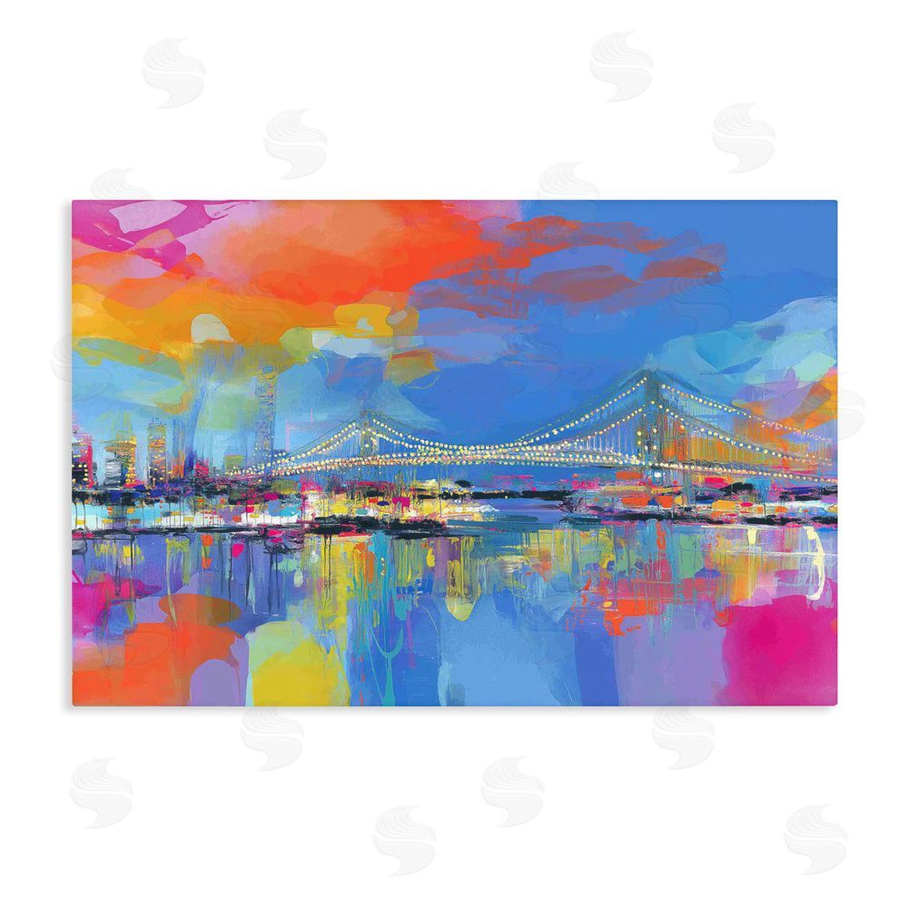 Chromatic Storm Studio Bay Bridge Aglow at Sunrise Stretched Canvas Wall Art Print