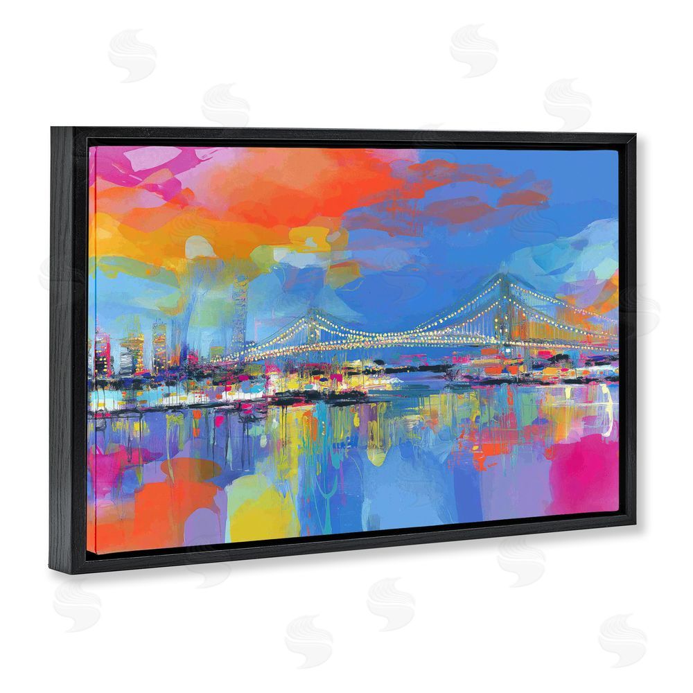 Chromatic Storm Studio Bay Bridge Aglow at Sunrise Black Floating Frame Stretched Canvas Wall Art Print