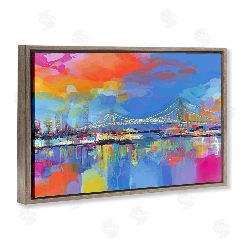 Chromatic Storm Studio Bay Bridge Aglow at Sunrise Brown Floating Frame Stretched Canvas Wall Art Print