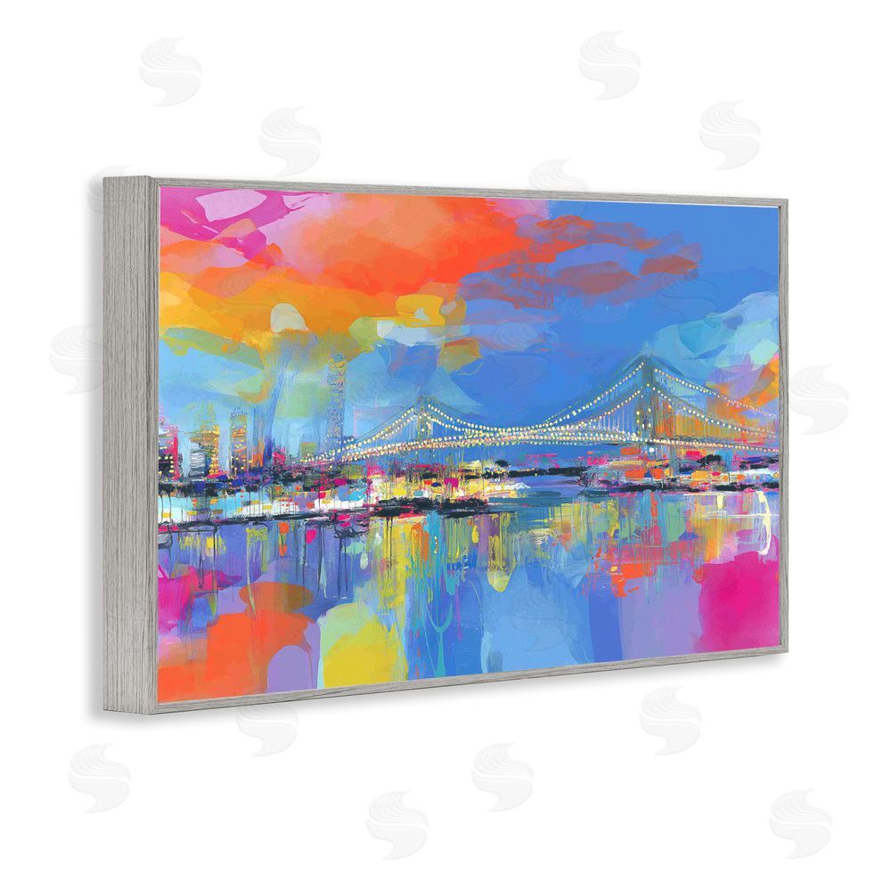 Chromatic Storm Studio Bay Bridge Aglow at Sunrise Gray Framed Giclee Wall Art Print