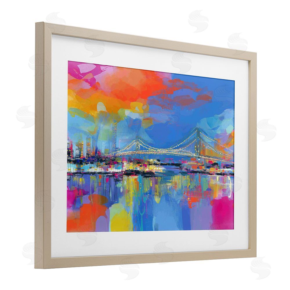 Chromatic Storm Studio Bay Bridge Aglow at Sunrise Brown Framed Print Under Glass with Matting Wall Art
