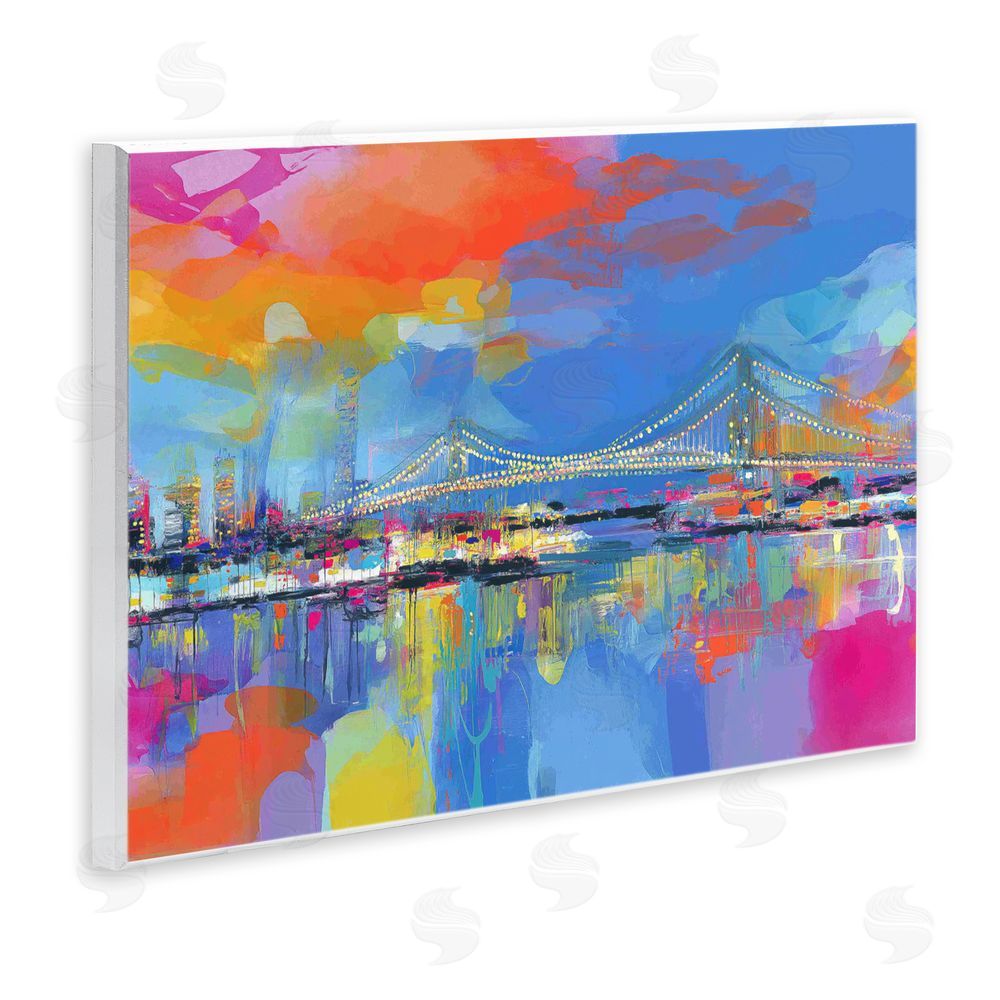 Chromatic Storm Studio Bay Bridge Aglow at Sunrise Wall Plaque Art Print with White Foil Wrap