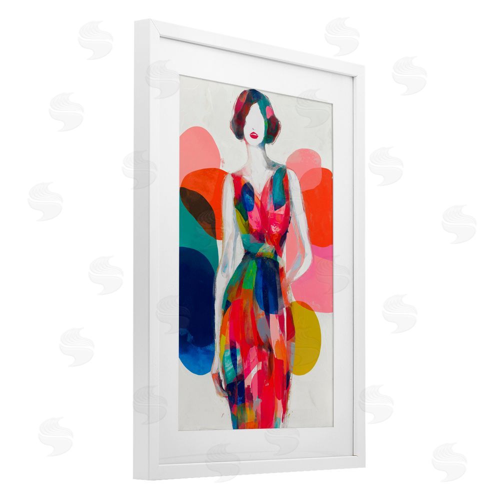 Chromatic Storm Studio Deco Fashion Woman White Framed Print Under Glass Wall Art