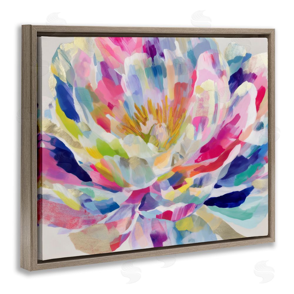 Chromatic Storm Studio Dahlia in Pink & Blue Brown Floating Frame Canvas Wall Art Print