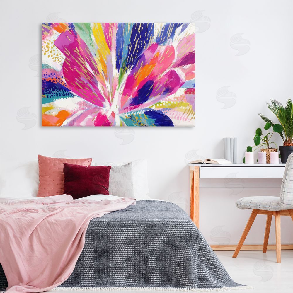Chromatic Storm Studio Flower Burst in Vibrant Tones Stretched Canvas Wall Art in Room