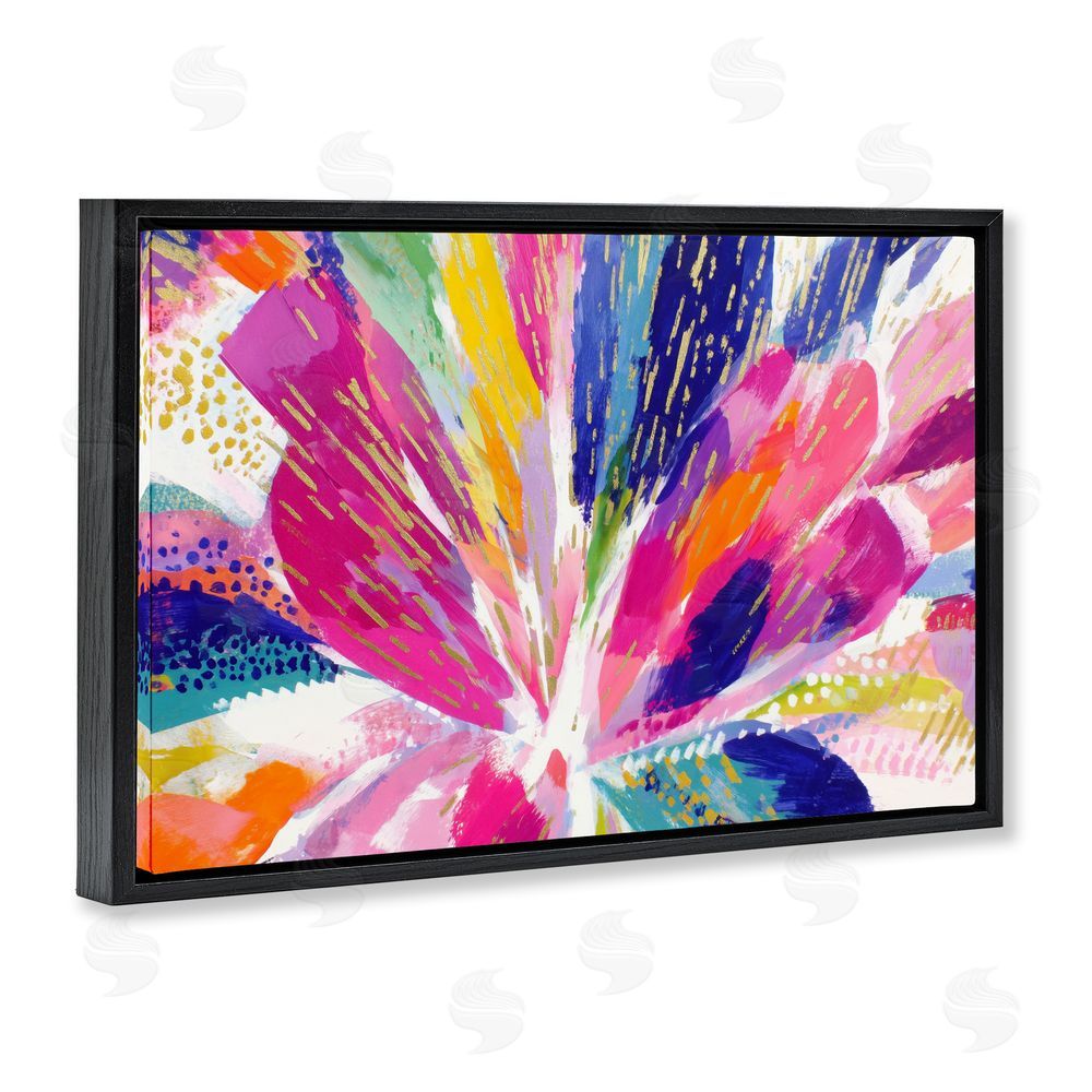 Chromatic Storm Studio Flower Burst in Vibrant Tones Black Floating Framed Canvas Wall Art