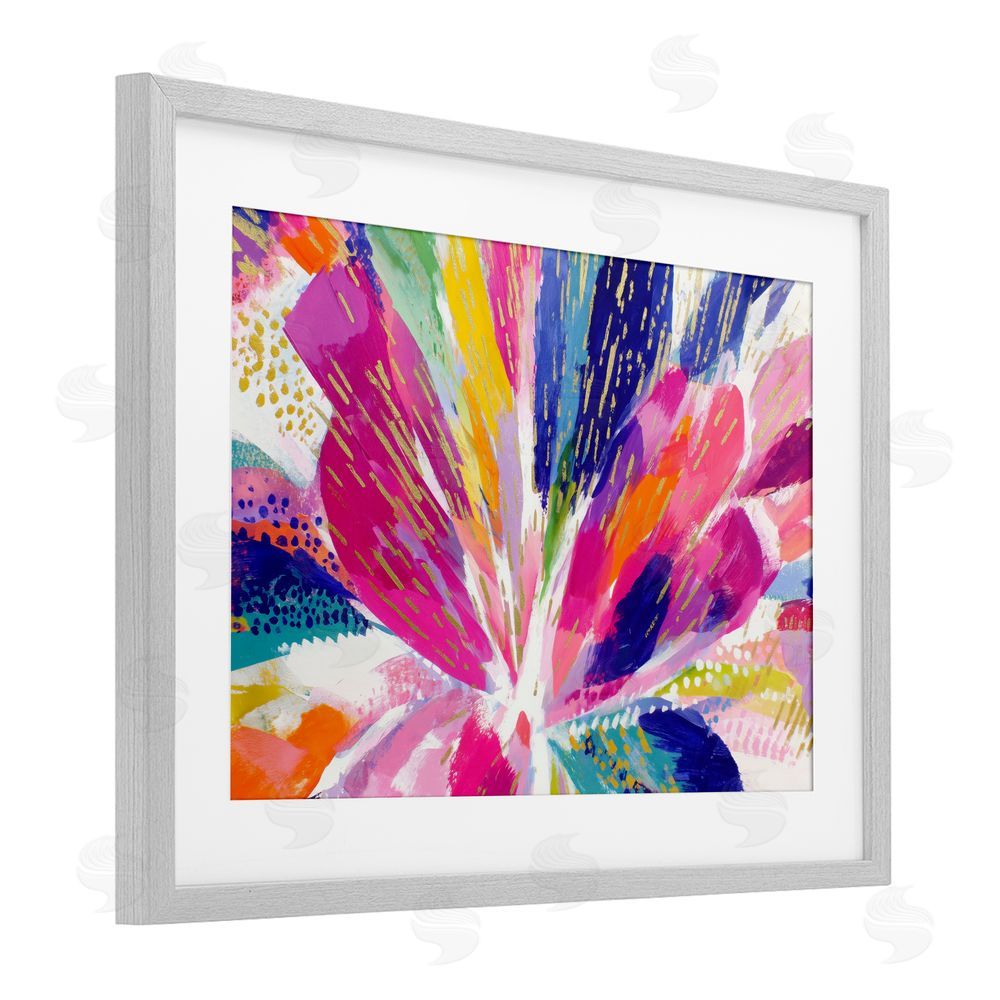 Chromatic Storm Studio Flower Burst in Vibrant Tones Gray Framed Print Under Glass Wall Art
